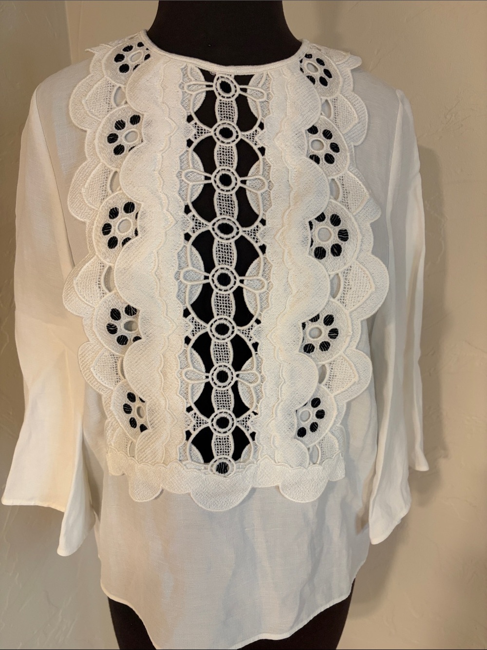 Chloe White Lace-Panel Blouse